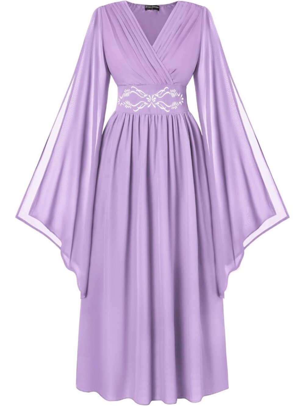 Women's Light Purple Bell Sleeve Wrap V Neck Embroidery Imported Costume Dress